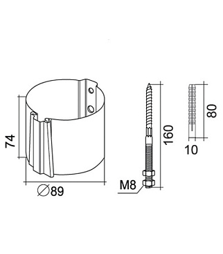 Кронштейн хомут труб Grand Line металлический на кирпичную стену d90 мм белый RAL 9003 с крепежом
