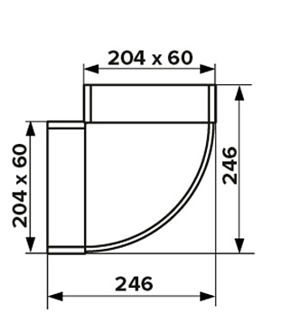 Колено горизонтальное пластиковое для плоских воздуховодов 60х204 мм 90°