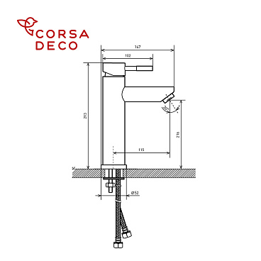 Смеситель для раковины высокий Corsa Deco AS однорычажный черный (FBASLB)