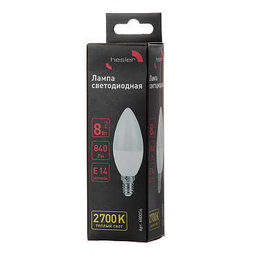 Лампа светодиодная Hesler E14  2700К 8 Вт 840 Лм 230 В свеча матовая