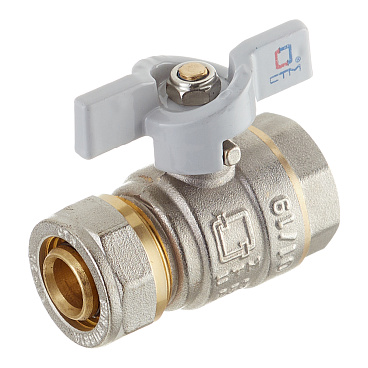 Кран шаровой латунный СТМ 20 обж(ц) х 3/4 ВР(г) для металлопластиковых труб бабочка прямой