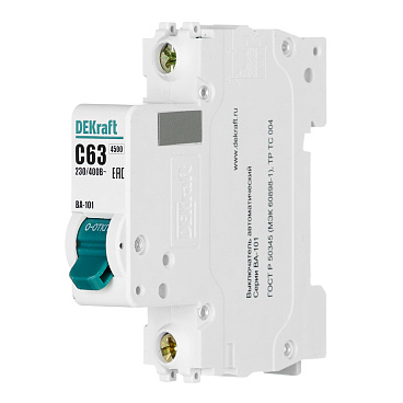 Автоматический выключатель модульный Dekraft ВА-101 1P 63А тип C 4,5 кА 220 В (11060DEK)