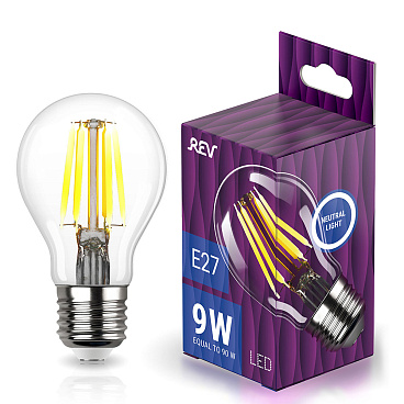 Лампа светодиодная филаментная Rev E27 4000К 9 Вт 900 Лм 220 В груша A60 прозрачная