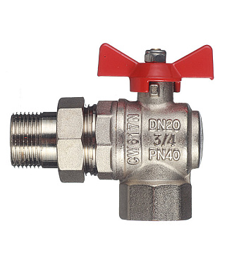 Кран шаровой латунный Valtec Base 3/4 ВР(г) х 3/4 НР(ш) бабочка с полусгоном угловой (VT.228.N.05)