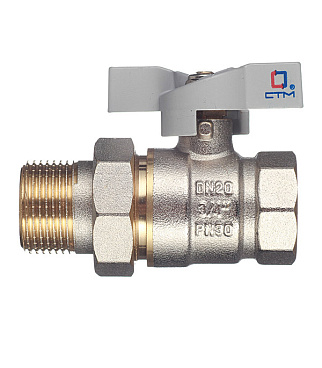 Кран шаровой латунный СТМ 3/4 ВР(г) х 3/4 НР(ш) бабочка с полусгоном прямой