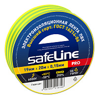 Изолента Safeline ПВХ желто-зеленая 19 мм 20 м