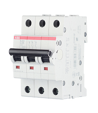 Автоматический выключатель модульный ABB S203 3P 25А тип C 6 кА 400 В (2CDS253001R0254)