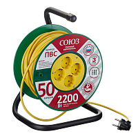Удлинитель Союз с заземлением 50 м на катушке 2,2 кВт 4 розетки ПВС 3х0,75 кв.мм IP20