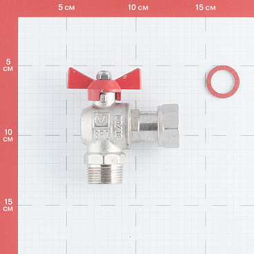 Кран шаровой латунный Valtec Base 3/4 ВР(г) х 3/4 НР(ш) бабочка с накидной гайкой угловой (VT.267.N.0505)