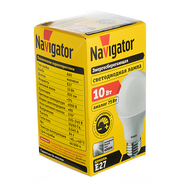 Лампа светодиодная Navigator E27 4000К 10 Вт 850 Лм 220 В груша A60 матовая диммируемая