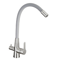 Смеситель для кухни Corsa Deco Pure нержавеющая сталь/серый с гибким изливом с подключением к фильтру однорычажный (966378)