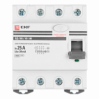 УЗО EKF PROxima ВД-100 25А 3P+N тип AC 30 мА 4,5 кА (elcb-4-25-30-em-pro)