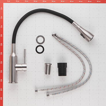 Смеситель для кухни Lemark Expert нержавеющая сталь/черный с гибким изливом однорычажный (LM5082S-Black)