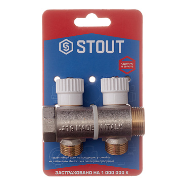 Коллектор Stout 3/4 ВР(г) х 2 выхода 1/2 НР(ш) х 3/4 НР(ш) регулируемый (SMB 6851 341202)