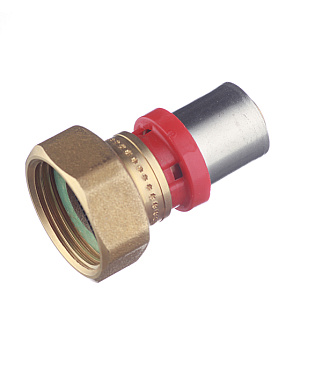 Соединитель прямой Tiemme с накидной гайкой и плоской прокладкой 16(пресс) х 3/4 ВР(г)