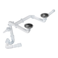 Сифон для двойной мойки АНИ пласт 3 1/2х40 мм со смещением с выпуском d115 мм с переливом с соединением 40 мм (LD0515SA15)