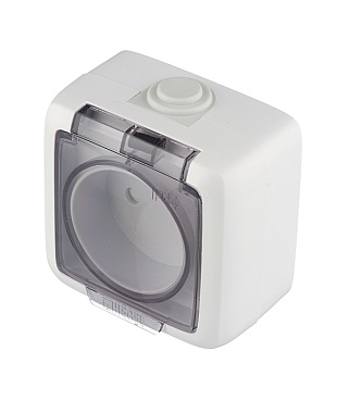 Розетка Hegel Alfa накладная белая со шторками с крышкой (РА16-202)