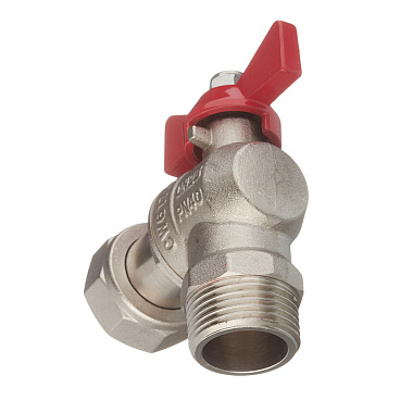 Кран шаровой латунный Valtec Base 1 ВР(г) х 1 НР(ш) бабочка с накидной гайкой угловой (VT.267.N.0606)