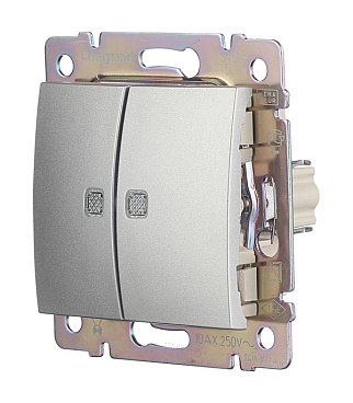 Выключатель Legrand Valena двухклавишный встраиваемый алюминий с подсветкой (694344)